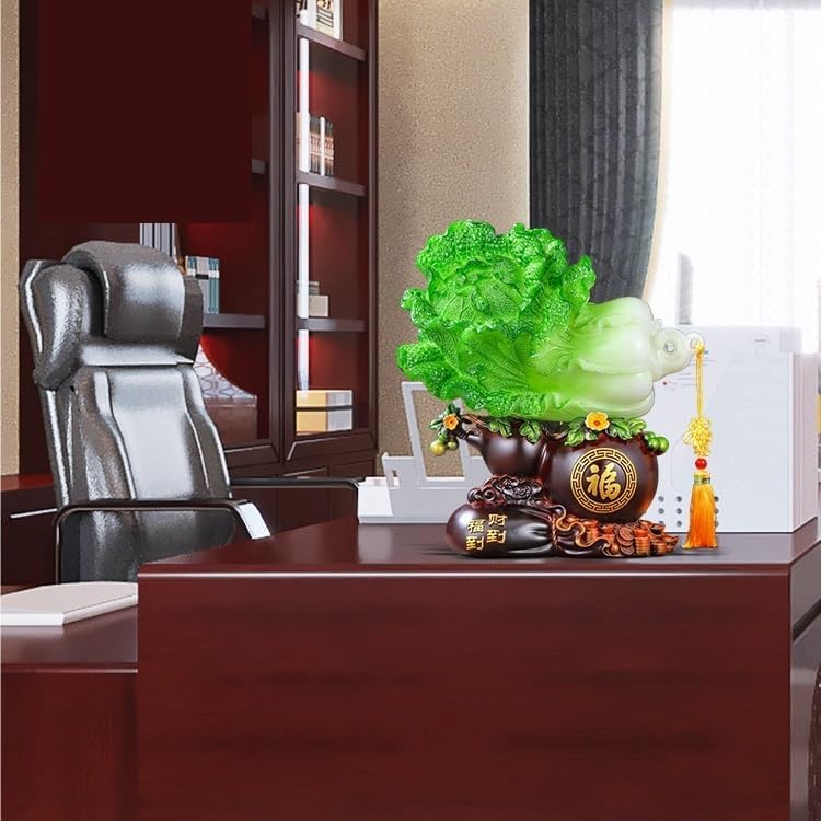 Buddha Ornaments Chinese Cabbage Ornaments,Fengshui Statue for Wealth and Luck,Luck Symbol Sculpture,Resin Desktop Ornament for Home Office Feng Shui Ornaments(L)