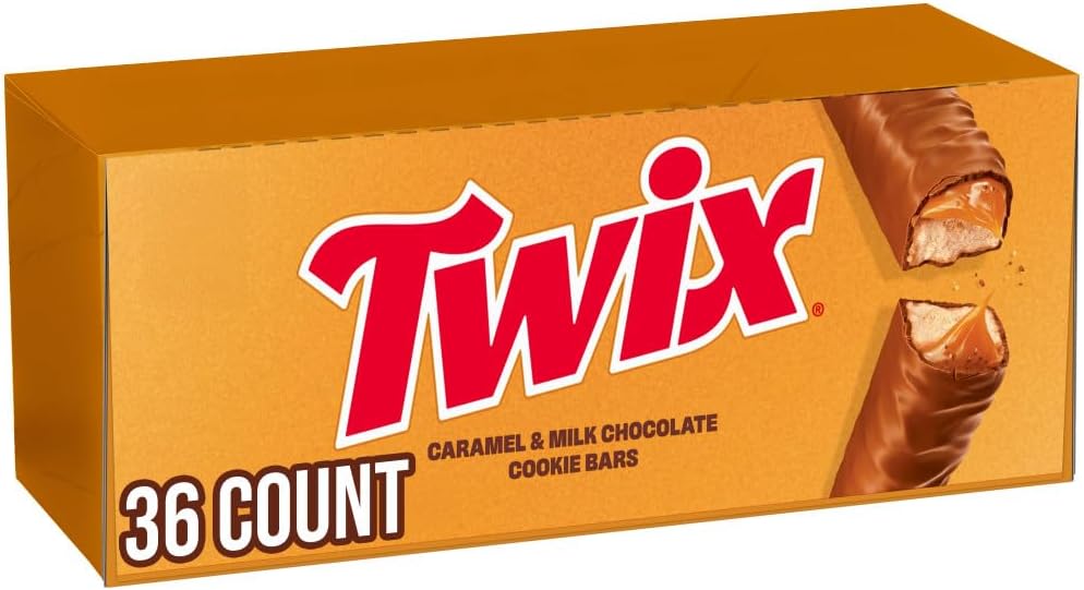 TWIX Bulk Chocolate Candy Individually Wrapped, Full Size, Caramel Chocolate Cookie Candy Bar, Perfect for Snacks, Parites, Goodie Bags, Holidays 36-Count Box