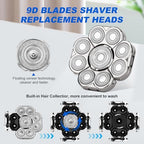 9 Blades Head Shaver Men's Electric 9D Shaver Replacement Heads Universal Replacement Blade Head Electric Razor for Men,2 Pack