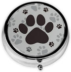 Pill Box 3 Compartment Pocket Small Pill Organizer Mini Metal Pill Holder Travel Portable for Man Woman Old People and Children - Dog Footprints