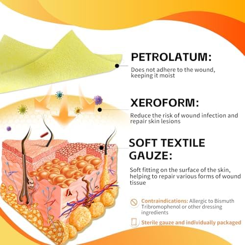 Xeroform Petrolatum Dressing 2"x2" Pack of 25, Non Stick Pads for Wounds, Non-Adherent Gauze, Fine Mesh Sterile for Wound Care, Burns, Lacerations, Skin Grafts & Surgical Incisions
