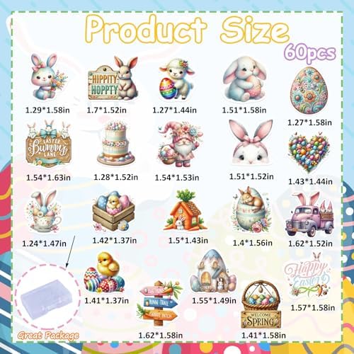 60PCS Edible Happy Easter Cupcake Toppers Wafer Paper Bunny Easter Eggs Cupcake Picks Edible Welcome Spring Cupcake Decors for Easter Theme Baby Shower Birthday Easter Party Supplies