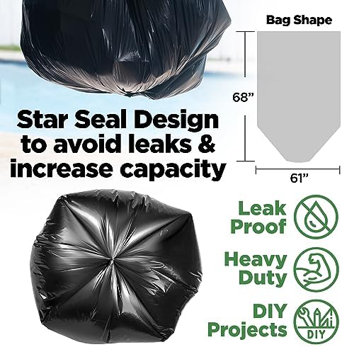 ToughBag 95-96 Gallon Extra-Large Trash Bags, 61x68” Black Garbage Bags, 1.2 Mil Thick (25 COUNT), Heavy-Duty Outdoor 95 Gallon Trash Bags – for Storage, Custodial, Landscape - Made In USA