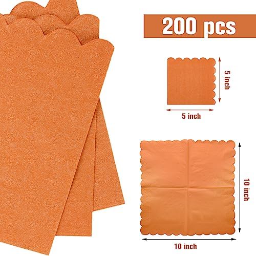 Fuutreo 200 Pcs Cocktail Napkin 2-ply Scalloped Edged Dessert Napkins Folded 5 x 5 Inches Disposable for Dinner Wedding Birthday Party Bridal Anniversary Reception Event(Terracotta)