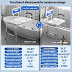 Heavy Duty Width Adjustable Bath Tub Transfer Shower Bench for Inside Tub Extended Shower Chair with Adjustable Height and Reversible Backrest Handicap Shower Chair Seat for Elderly and Disabled