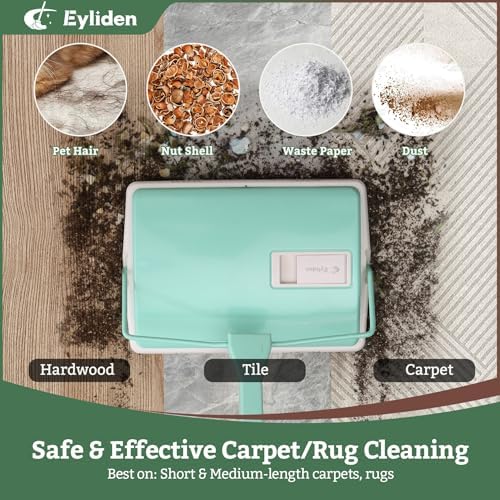 Eyliden X-Large Carpet Sweeper - Quiet Manual Sweeper for Carpets & Rugs | 1 Extra Refill Roller Brush | Non-Electric, Hand Push, Quietly Cleans Debris and Messes, Restaurant Roller Broom, Mint