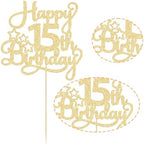 1 Pack Happy 15th Birthday Cake Topper Gold Glitter Mis Quince 15 Cheers to 15 Years Old Cake Pick for Celebrating 15th Birthday Anniversary Party Cake Decorations Supplies