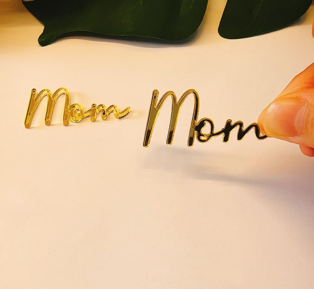 30pcs of Mom Cake Plaque,Acrylic Mum Cupcake Topper, Mothers Day Cake Toppers,Mummy Cake Topper for MOM Cake Topper,Mother's Day Decorations (3'', Gold Mirror)