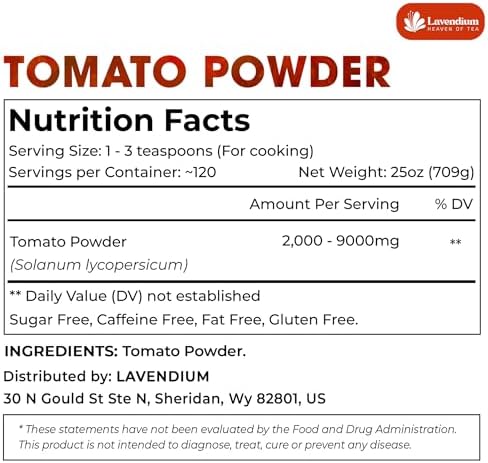 Lavendium, Premium 1.56 lbs (25oz) Tomato Powder – 100% Pure Dehydrated Tomato – Non-GMO, Vegan, Gluten-Free, No Additives – Rich Color & Flavor – Great for Cooking, Seasoning, Sauces & More