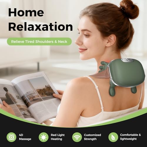 2026 Upgrade Edition 4D Neck and Shoulder Heat Massager, Wireless Portable Neck Massager, Relieves Muscle Pain, Simulates Deep Tissue Massage of Human Hand, Ideal Gift.（Emerald Green）