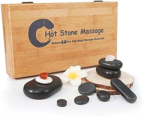 Master Massage 60-Piece Hot Stone Set – Basalt Volcano Rocks, Marble Cold Stones & Chakra Tools – Complete Kit for Hot Stone Therapy