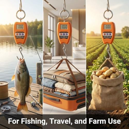 QWORK Hanging Weight Scale, 200kg/440lbs Digital Crane Scales Fish Weighing Scale Aluminum Housing LED Display Scale for Fishing, Weigh Luggage, Home Farm