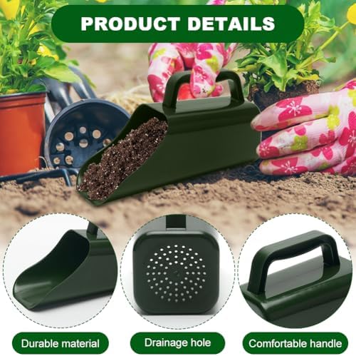 Garden Soil Scoop, 2-in-1 Multi-Function Plastic Spoon Soil Shovel Wear Resistant Digging Tool Cultivation Potting Scoop with Mini Scoop for Digging Up or Transporting