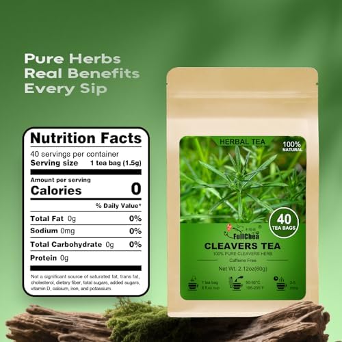 FullChea - Cleavers Tea, 40 Teabags - Premium Dried Cleavers Herb - Natural Galium Aparine Herbal Tea - Non-GMO - Caffeine-Free - Support Daily Body Cleansing