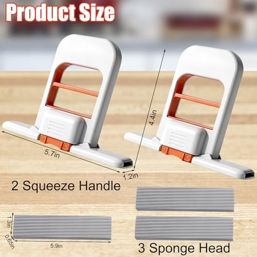 Juome Mini Foldable Desktop Mop - Portable Self-Squeeze Sponge Cleaning Tool, Wet and Dry Use Cleaning System, Mini Mop for Kitchen Counter, Bathroom, Glass (3 Sponge Head + 2 Squeeze Handle)