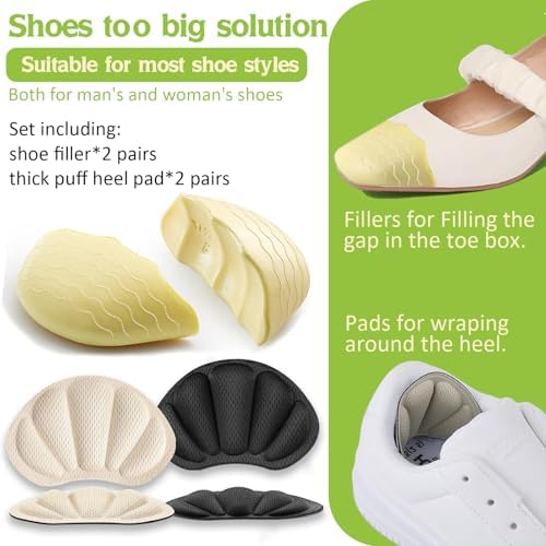8Pcs-Shoe Filler&Heel Pad Set for Too Big Shoes Too Big Inserts for Women and Men,for Heel,Sneaker, Boots,Pain Relief and Comfort (Half to one Size Bigger)