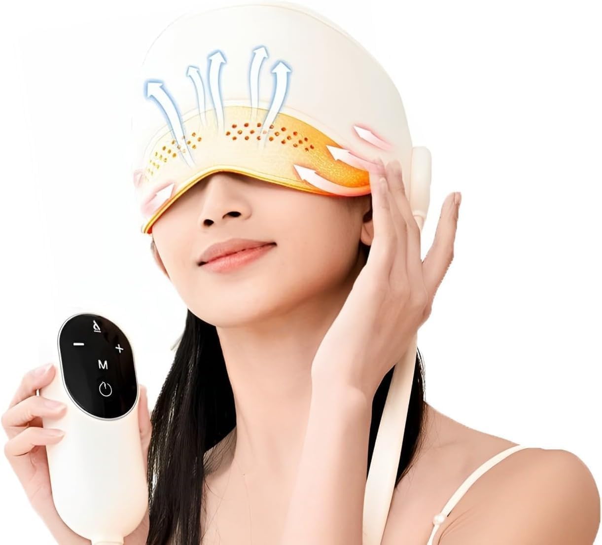 Head Massager, Scalp and Eye Massager with Heat, Head Massager Scalp Stress Relax, Migraine Caps for Women, Excedrin Tension Headache Massager for Forehead and Temple (Beige)