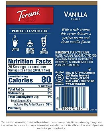 Torani Syrup, Vanilla, 25.4 Ounces (Pack of 4)
