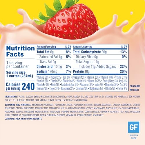Carnation Breakfast Essentials Ready-to-Drink Creamy Strawberry, 8 FL OZ Carton,8 Fl Oz (Pack of 24)