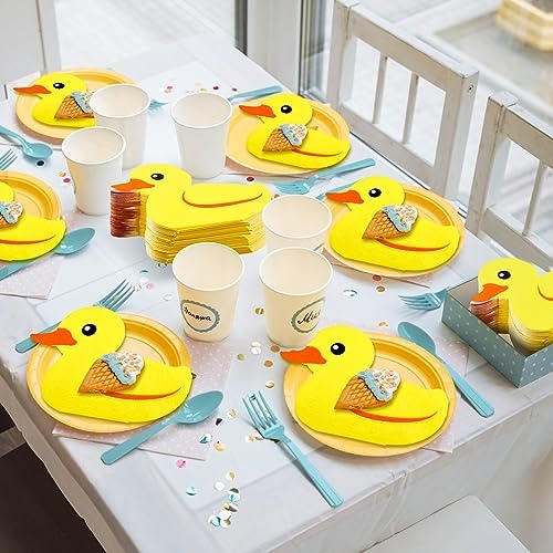 Henoyso 100 Pcs Rubber Duck Paper Napkins Cute Party Napkins Rubber Duck Party Supplies for Birthday Baby Shower Dinner Picnic Summer Table Decorations Favors