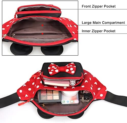 Cute Fanny Pack for Travel Best Fanny Pack Women Waist Pack Teen Girls Mini Mouse Belt Bag Cartoon Fanny Packs Hiking Bum Bags Outdoor Waist Bag with Mouse Ears Red
