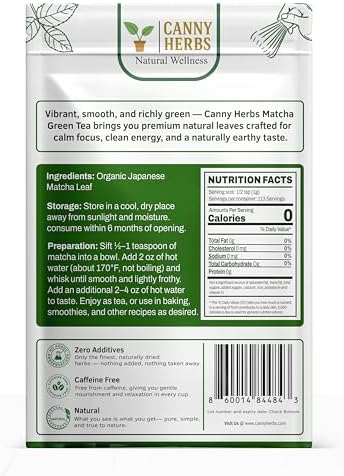 Canny Herbs Matcha Tea Powder 4oz, Japanese Ceremonial Grade, Green Tea Powder, Energy, Calm & Focus, Antioxidant Support