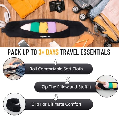 Travel Neck Pillow Stuffable with Clothes, Stuffable Neck Pillow for Travel, Packable Fillable Storage Bag for Airplane, Soft Velvet U Pillow Case Cover