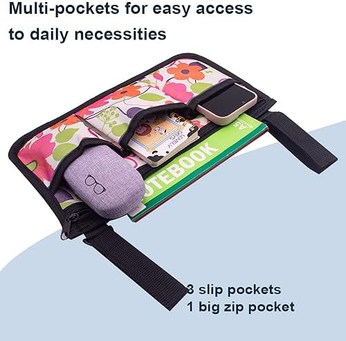 Wheelchair Side Bag, Wheelchair Accessories, Wheelchair Armrest Bag Storage Pouch to Hang on Side, with Reflective Stripes, Fits Mobility Scooter, Walker, Rollator, Floral Design (pink floral)