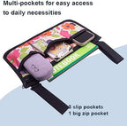 Wheelchair Side Bag, Wheelchair Accessories, Wheelchair Armrest Bag Storage Pouch to Hang on Side, with Reflective Stripes, Fits Mobility Scooter, Walker, Rollator, Floral Design (pink floral)