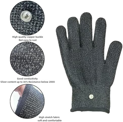 1 Pair Conductive Silver Fiber Gloves,Black Grounding Gloves,Release Static Electricity,Massage Glove,Touch Screen,(Includes 2 Grounding Wire)