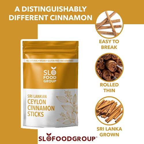Slofoodgroup Ceylon Cinnamon Sticks - Pure Ceylon Cinnamon Quills 5 Inch Cut Cinnamon Spice from Sri Lanka, True Cinnamon - Cinnamomum Verum, 2 OZ.