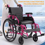 Aluminum Alloy Transport Wheelchair, Ultra-Light Foldable Wheelchair, Portable Self-Propelled Wheelchair, Aluminum Sports Manual Drive Wheelchair, Can Carry 100KG Walker,Pink