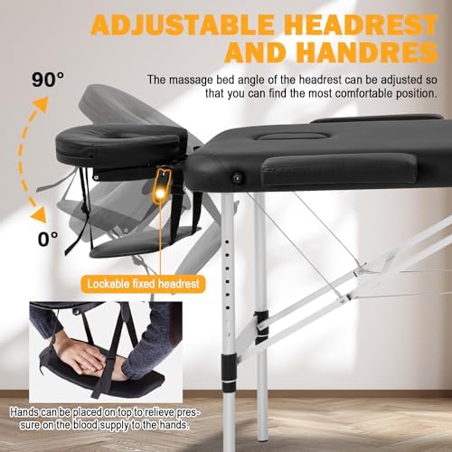 PayLessHere Massage Table Portable Spa Bed Aluminium 3 Folding Lash Bed Height Adjustable Spa Table with Non-Woven Bag