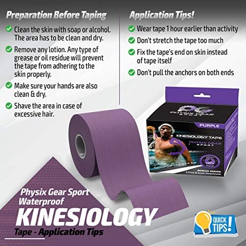 Physix Gear Cotton Kinesiology Tape Roll 16ft, Latex-Free Athletic Tape for Muscles/Joints, Waterproof Kinesiolgy, Stretchy Kinesiologytape, Gentle on Skin Kiniseaology Tape, Kinesology Tape