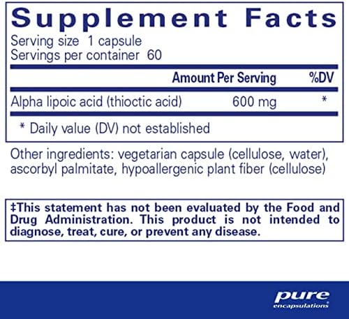 Pure Encapsulations Alpha Lipoic Acid 600 mg - ALA Supplement for Liver Support, Antioxidants, Nerve Health, Cardiovascular Health & Carbohydrate Support - Premium Alpha Lipoic Acid - 60 Capsules