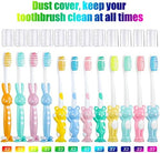 Patelai 24 Pcs Toddler Toothbrush for Age 2 up, Kids Toothbrush Set with Covers, Soft Children Manual Brushes Bulk with Suction Cup for Upright Storage, Rabbits and Bears Brushes for Travel