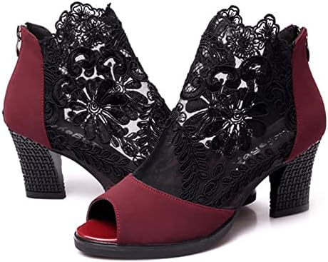 Women's Flowers Lace Fish Mouth Open Toe High Heels Sandals with Back Zipper Cutout Breathable Non-Slip Block Heeled Ankle Bootie Sandals Fashion Wedding Party Dress Shoes