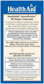 HealthAid ImmuProbio 50 Billion CFU Probiotic – Once Daily Digestive & Immune Support – with Prebiotic (FOS) & DDS-1 Strain – Acid & Bile Resistant – Vegan – 60 Capsules*
