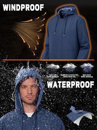 UIQUR Men's Rain Jacket Waterproof Windbreaker Raincoat Cycling Running Hiking Golf Travel Gear Hood Lightweight Packable