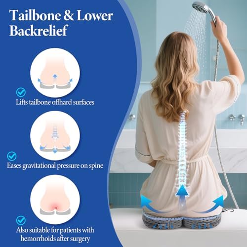 U Shaped Shower Seat Cushion, Quick Drying Shower Chair Cushion, Bathtub Chair Pad with 4D Air Fiber Materia, Shower Seat Mat with Mesh Cover and Hook, for Elderly, Senior, Handicap, Disabled