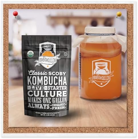 Fermentaholics ORGANIC Kombucha SCOBY With Twelve Ounces of Starter Tea - Live Starter Culture - Makes A One Gallon Batch - 1.5 Cups of Strong Mature Starter Tea - Brew Your Own Kombucha (1 Pack, 1, Count)