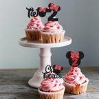 Rsstarxi 24 Pack 2nd Birthday Mouse Inspired Cupcake Toppers, Second Birthday Party Decorations Red Bow Two Oldes Mini Cupcake Picks for Baby Shower 2nd Birthday Party Cake Decorations