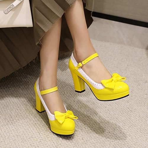 Mary Jane Heels for Women Bow Lolita Platform High Heels Kawaii Shoes Dress Round Toe Pumps