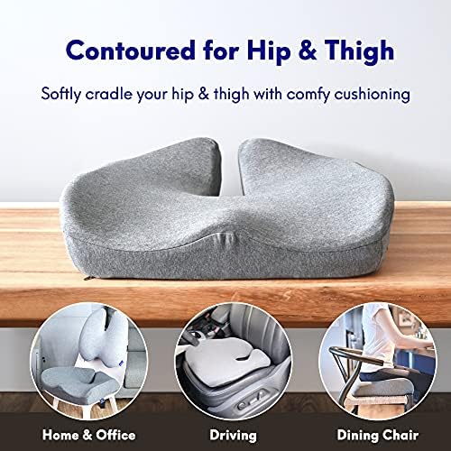 C CUSHION LAB Patented Pressure Relief Seat Cushion for Long Sitting Hours on Office/Home Chair, Car, Wheelchair - Extra-Dense Memory Foam for Hip, Tailbone, Coccyx, Sciatica - Light Grey