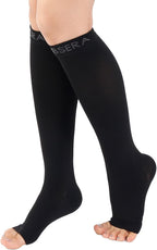 Open Toe Compression Socks for Women Men - 20-30 mmHg Toeless Knee High Compression Stockings for Circulation Support Varicose Vein Shin Splints Swelling