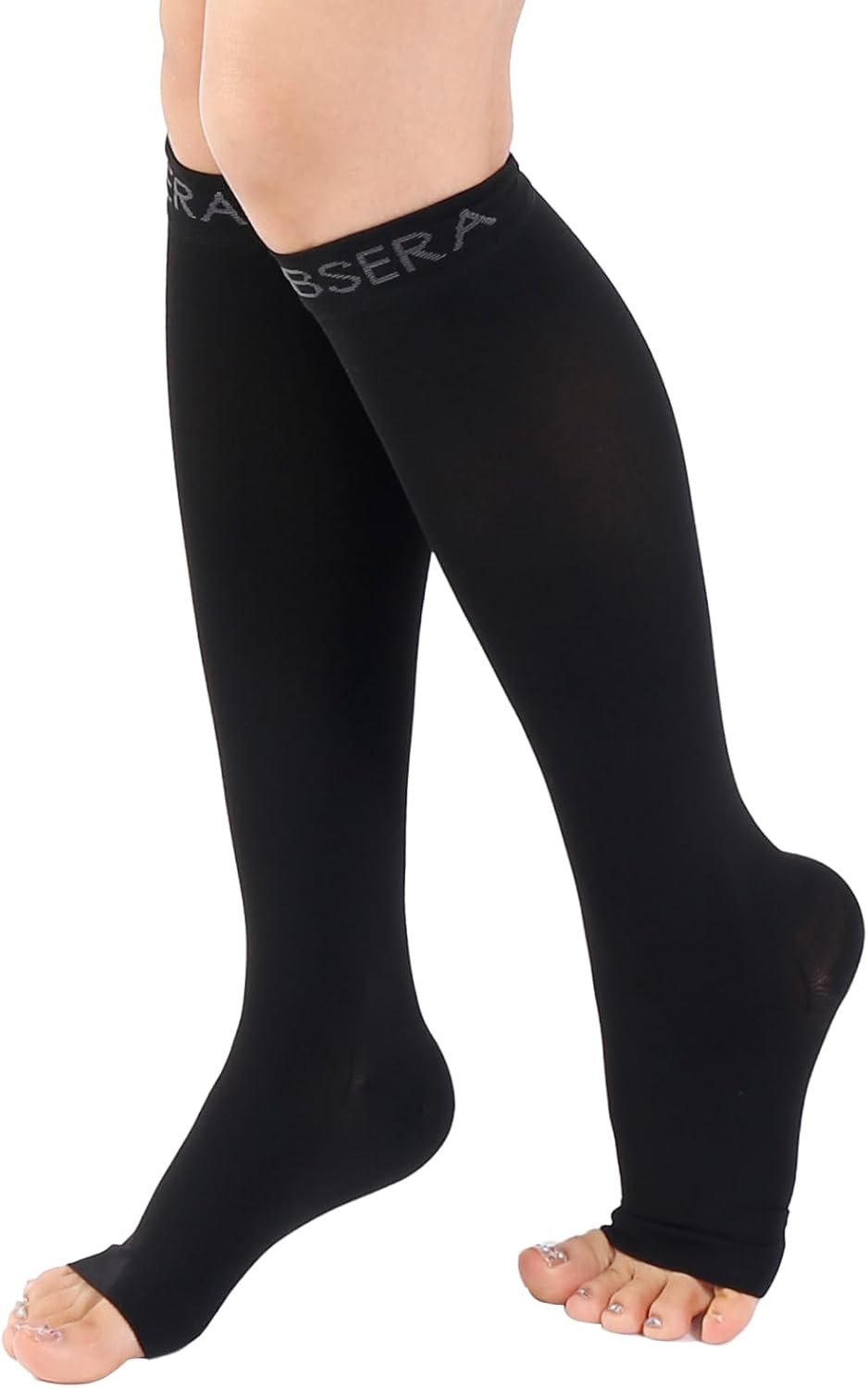 Open Toe Compression Socks for Women Men - 20-30 mmHg Toeless Knee High Compression Stockings for Circulation Support Varicose Vein Shin Splints Swelling