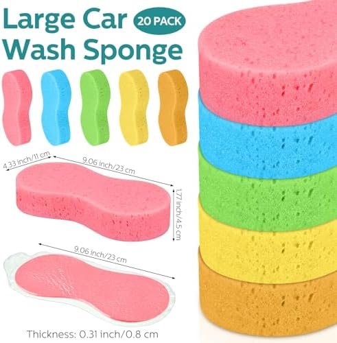 Dandat 20 Pcs Large Car Wash Sponge Multi Purpose Cleaning Scrubber Non Scratch Thick Dish Household Cleaning Sponge Foam Washing Pad Handy Scrubber for Car, Mix Colors