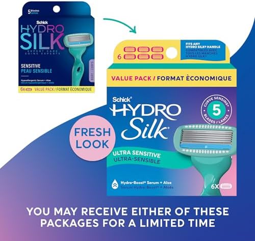 Schick Hydro Silk Sensitive Razor Blade Refills, 6 Count | 5-Blade Sensitive Skin Razors for Women | Womens Razor Refills for Sensitive Skin