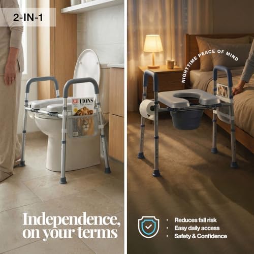Toilet Seat Risers for Seniors Bedside Commode for Elderly Width and Height Adjustable Raised Toilet Seat with Handles for Elderly Handicap, Elevated, Pregnant, Fit Any Toilet Heavy Duty Up to 400lbs