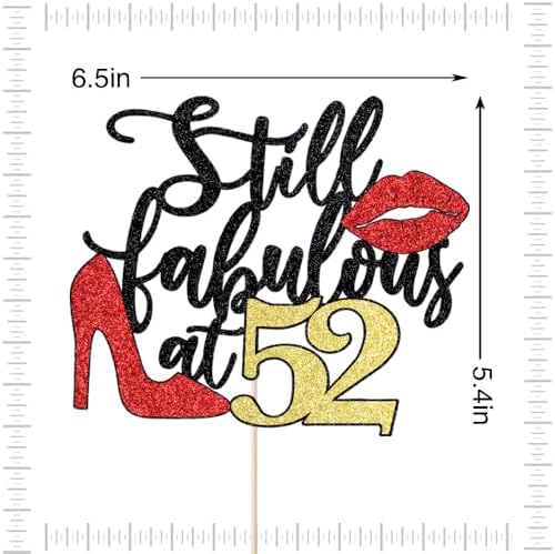 Still Fabulous at 52 Cake Topper,Happy 52nd Birthday Queen High heels Big Red lips Cake Topper,Women 52nd Birthday Party Cake Decorations